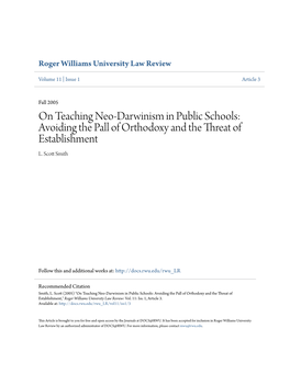 On Teaching Neo-Darwinism in Public Schools: Avoiding the Pall of Orthodoxy and the Threat of Establishment L