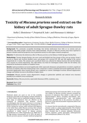 Toxicity of Mucuna Pruriens Seed Extract on the Kidney of Adult Sprague-Dawley Rats