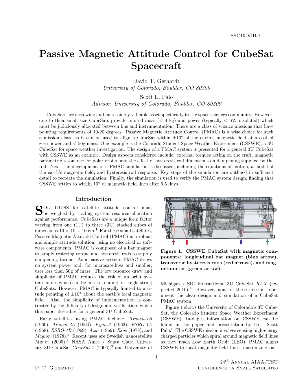 Passive Magnetic Attitude Control for Cubesat Spacecraft