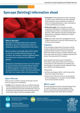 Syncope (Fainting) Information Sheet