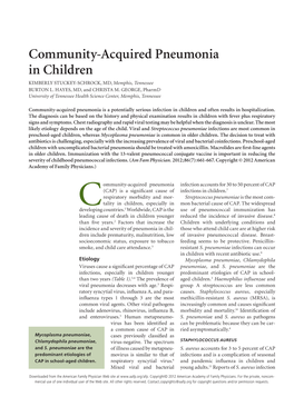 Community-Acquired Pneumonia in Children KIMBERLY STUCKEY-SCHROCK, MD, Memphis, Tennessee BURTON L