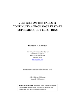 Justices on the Ballot: Continuity and Change in State Supreme Court Elections