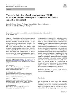 The Early Detection of and Rapid Response (EDRR) to Invasive Species: a Conceptual Framework and Federal Capacities Assessment