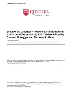Humour in and Around the Works of JRR Tolkien, Edited by Thomas Honegger and Maureen F