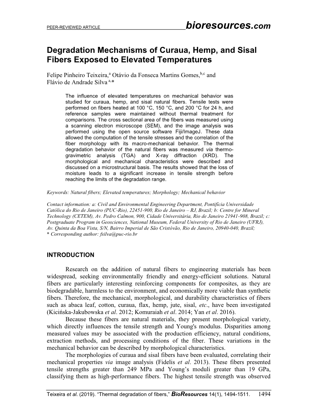 Degradation Mechanisms of Curaua, Hemp, and Sisal Fibers Exposed to Elevated Temperatures