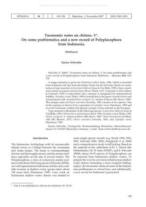 Taxonomic Notes on Chitons. 5*. on Some Problematica and a New