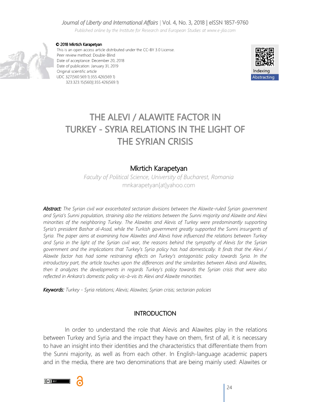 The Alevi / Alawite Factor in Turkey - Syria Relations in the Light of the Syrian Crisis