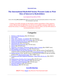 The International Hydrofoil Society Presents Links to Web Sites of Interest to Hydrofoilers Categories
