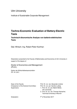 Ulm University Techno-Economic Evaluation of Battery-Electric Taxis
