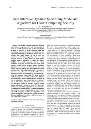 Data Intensive Dynamic Scheduling Model and Algorithm for Cloud Computing Security Md