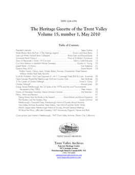 The Heritage Gazette of the Trent Valley Volume 15, Number 1, May 2010