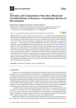 Diversity and Composition of the Skin, Blood and Gut Microbiome in Rosacea—A Systematic Review of the Literature