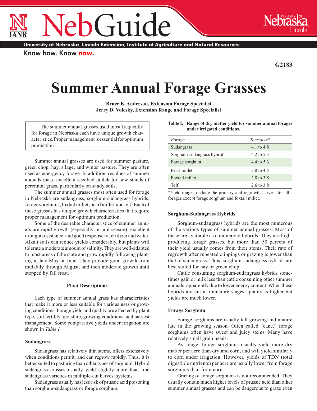 Summer Annual Forage Grasses Bruce E