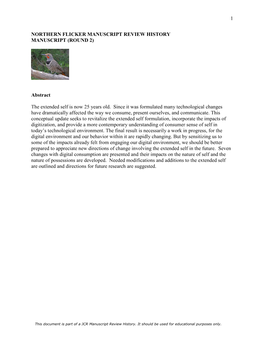 1 NORTHERN FLICKER MANUSCRIPT REVIEW HISTORY MANUSCRIPT (ROUND 2) Abstract the Extended Self Is Now 25 Years Old. Since It