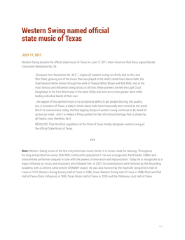 Western Swing Named Official State Music of Texas