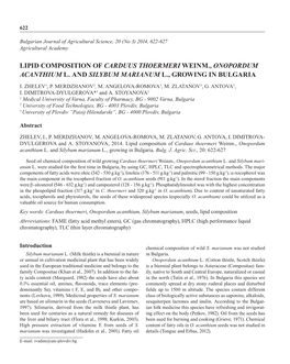Lipid Composition of Carduus Thoermeri Weinm., Onopordum Acanthium L