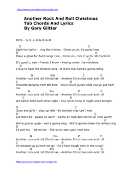 Another Rock and Roll Christmas Tab Chords and Lyrics by Gary Glitter