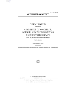 Open Forum on Decency Open Forum Committee On