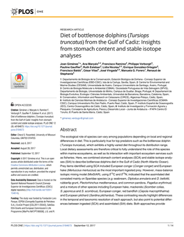 Diet of Bottlenose Dolphins (Tursiops Truncatus) from the Gulf of Cadiz: Insights from Stomach Content and Stable Isotope Analyses