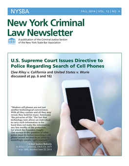 New York Criminal Law Newsletter a Publication of the Criminal Justice Section of the New York State Bar Association