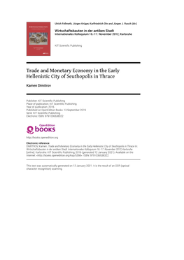 Trade and Monetary Economy in the Early Hellenistic City of Seuthopolis in Thrace