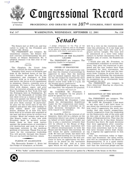 Congressional Record United States of America PROCEEDINGS and DEBATES of the 107Th CONGRESS, FIRST SESSION