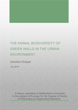 The Animal Biodiversity of Green Walls in the Urban Environment