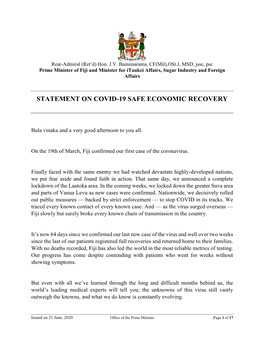 Statement on Covid-19 Safe Economic Recovery