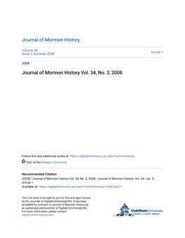 Journal of Mormon History Vol. 34, No. 3, 2008