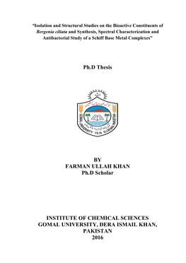 Ph.D Thesis by FARMAN ULLAH KHAN Ph.D Scholar INSTITUTE OF