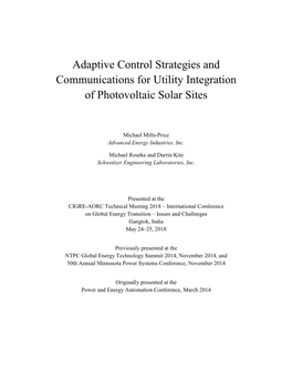 Adaptive Control Strategies and Communications for Utility Integration of Photovoltaic Solar Sites