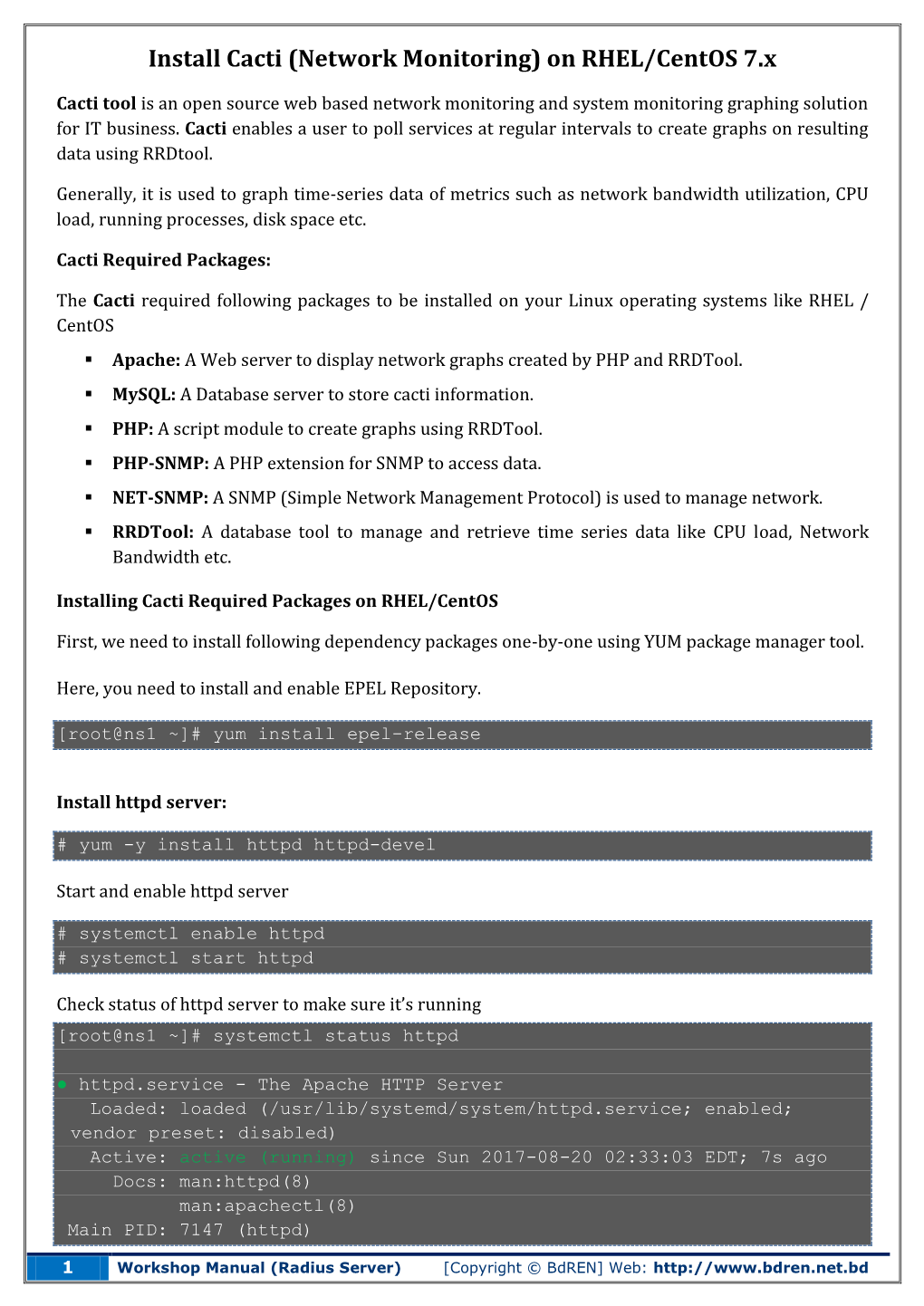 Install Cacti (Network Monitoring) on RHEL/Centos 7.X