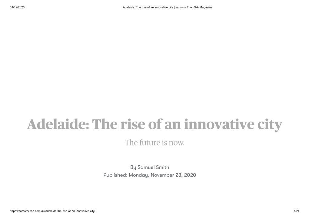 Adelaide: the Rise of an Innovative City | Samotor the RAA Magazine