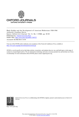 Mark Rothko and the Development of American Modernism 1938-1948 Author(S): Jonathan Harris Source: Oxford Art Journal, Vol