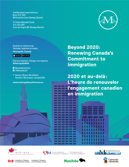 Renewing Canada's Commitment to Immigration 2020 Et Au-Delà