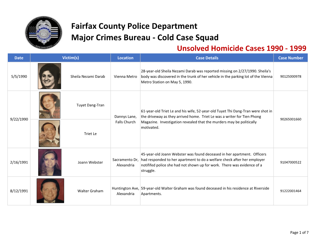 Fairfax County Police Department Major Crimes Bureau Cold Case Squad