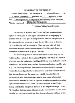 SO2 Capture and HCL Release at Kraft Recovery Boiler Conditions