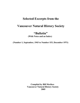 Selected Excerpts from the Vancouver Natural History Society “Bulletin”
