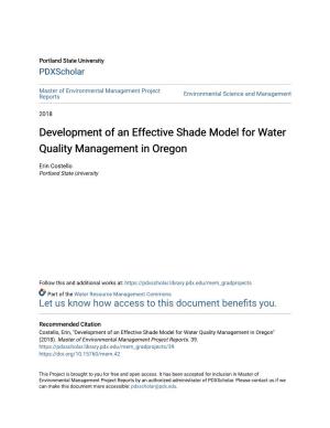 Development of an Effective Shade Model for Water Quality Management in Oregon