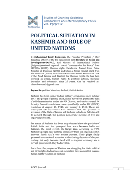 Political Situation in Kashmir and Role of United Nations