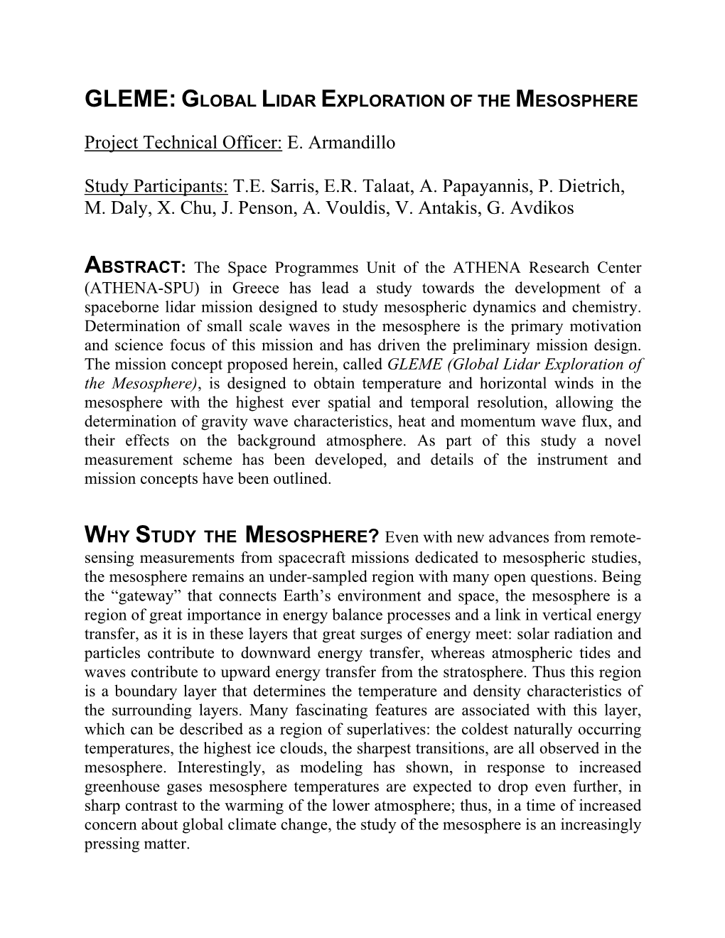 Global Lidar Exploration of the Mesosphere