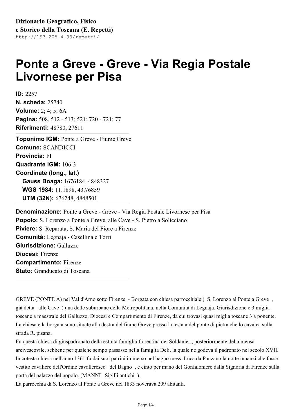 Ponte a Greve - Greve - Via Regia Postale Livornese Per Pisa