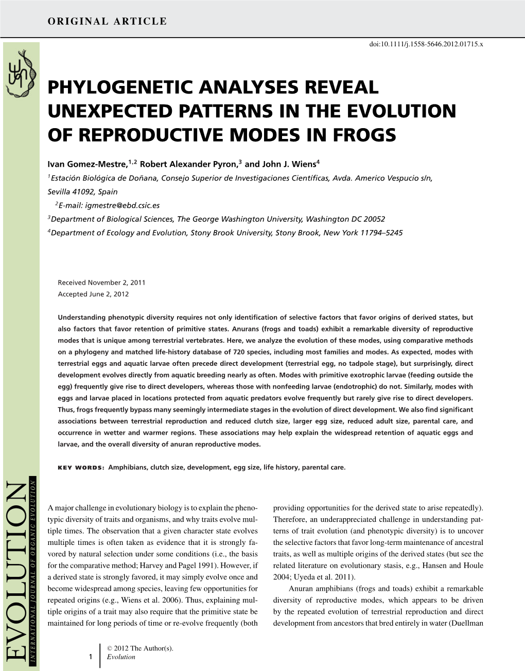 Phylogenetic Analyses Reveal Unexpected Patterns in the Evolution of Reproductive Modes in Frogs