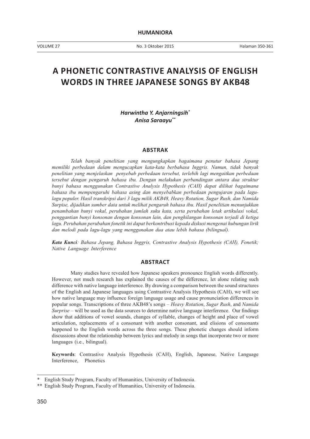 A Phonetic Contrastive Analysis of English Words in Three Japanese Songs by Akb48