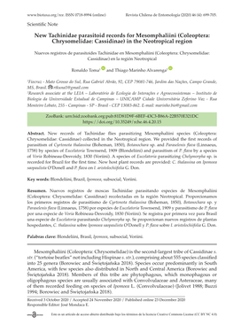 New Tachinidae Parasitoid Records for Mesomphaliini (Coleoptera: Chrysomelidae: Cassidinae) in the Neotropical Region