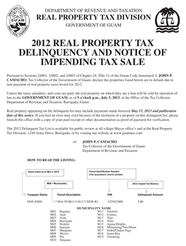 2012 Real Property Tax Delinquency and Notice of Impending Tax Sale