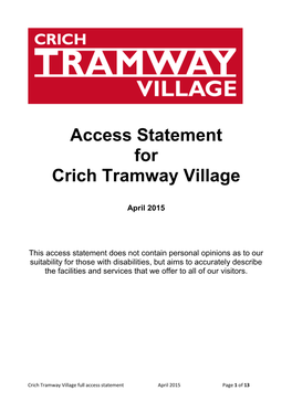Access Statement for Crich Tramway Village