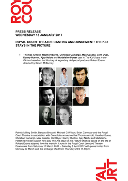 Press Release Wednesday 18 January 2017 Royal Court