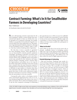 Contract Farming: What’S in It for Smallholder Farmers in Developing Countries? Marc F
