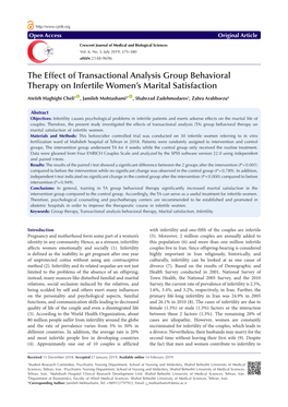 The Effect of Transactional Analysis Group Behavioral Therapy on Infertile Women’S Marital Satisfaction